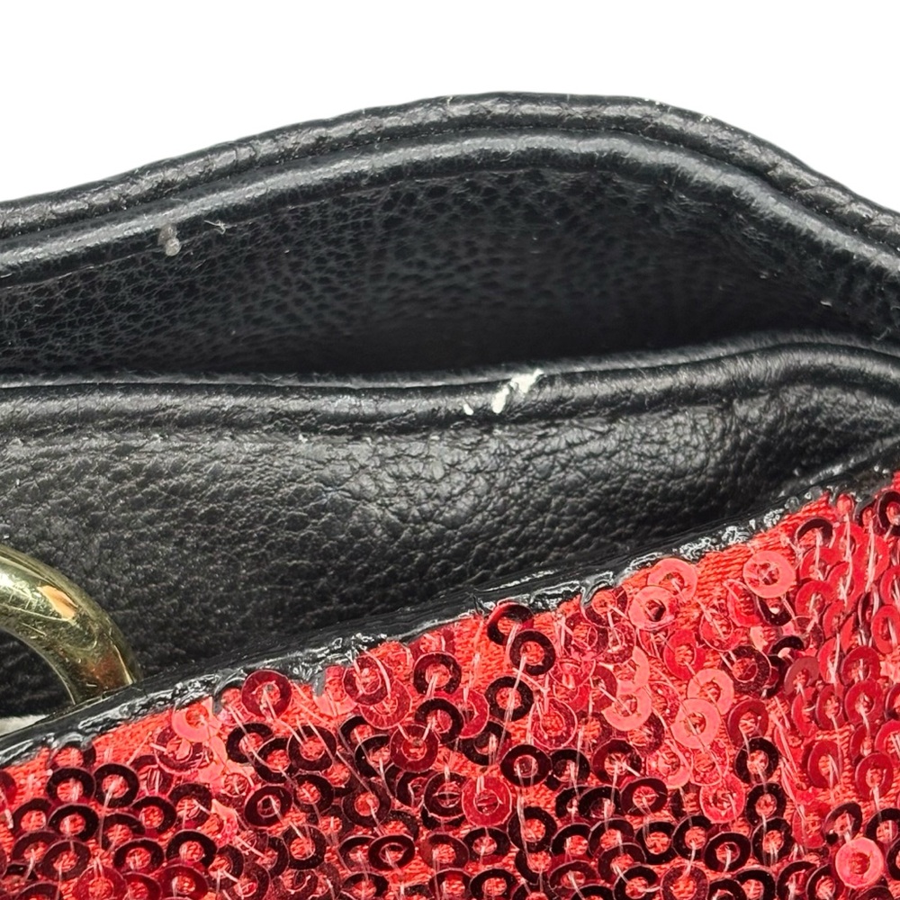 Betsey Johnson Black & White Stripe Red Sequin Glitter Bow Snap Close Tote Purse - Picture 12 of 13